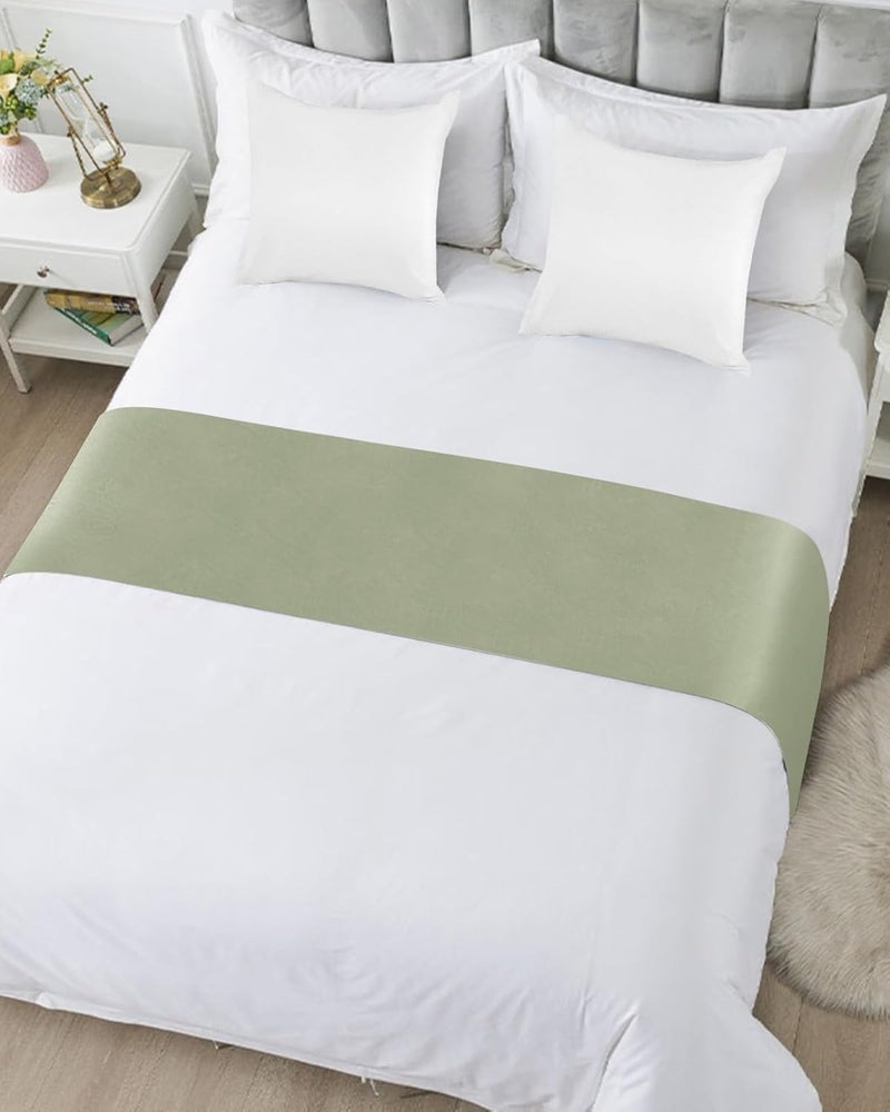 Ldtrchee Sage Green Bed Runner for King Size Bed, Farmhouse Decorative Bed Scarf Throws for Foot of Bed, Sage Green Color Luxury Bedding Protector Slipcover Bed Runners for Hotel/Home, 94 x 20 Inch - Image 5